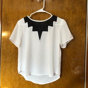 Short sleeve white with black mesh blouse